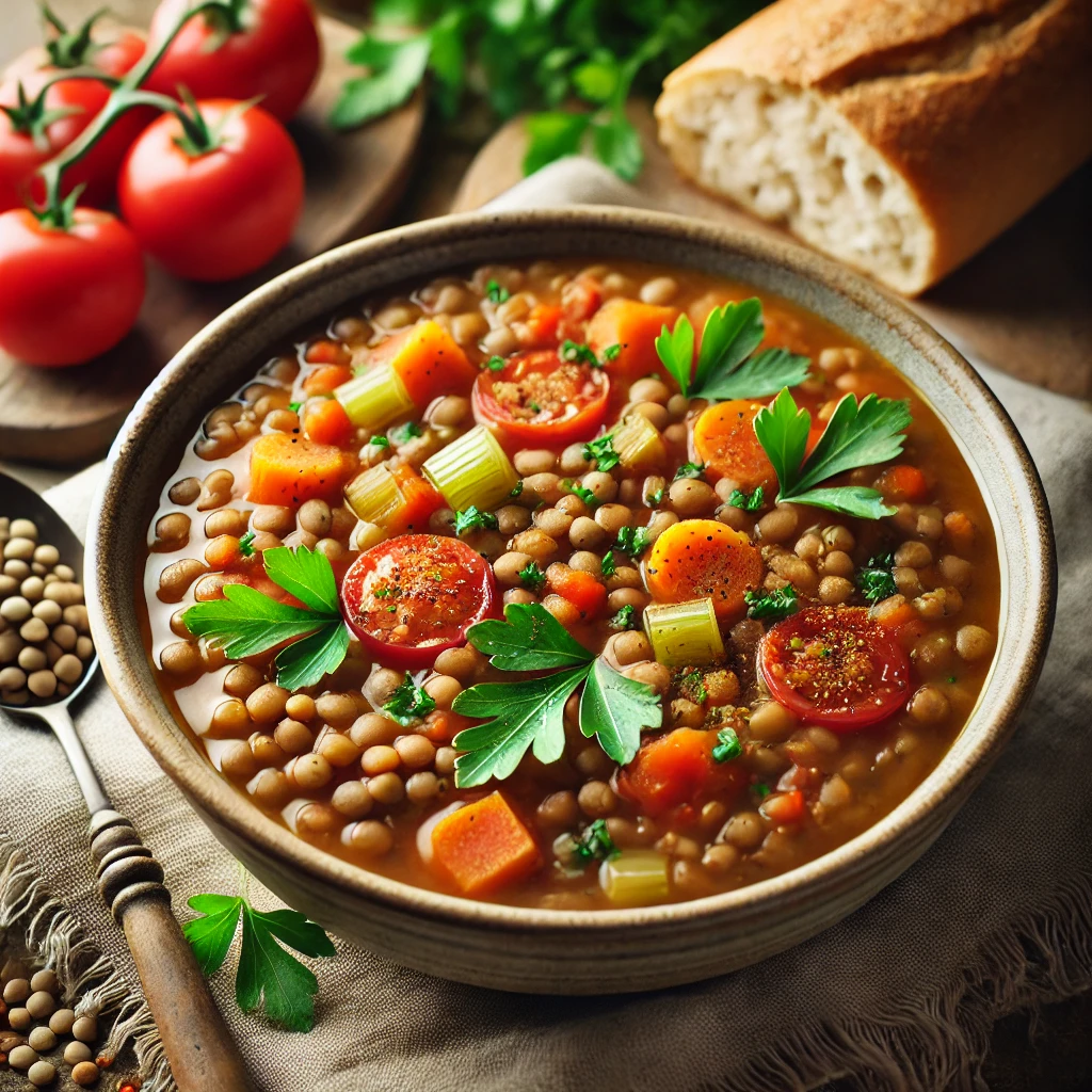 Vegan Lentil Soup with Carrots and Celery